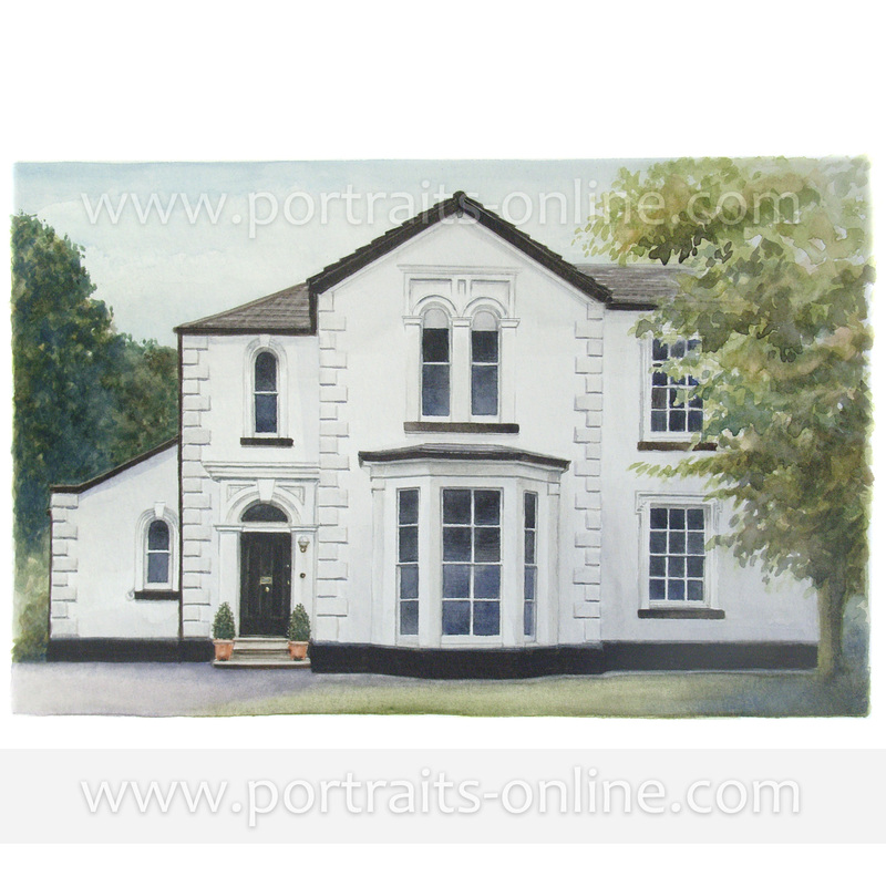 Watercolour Painting of a white house