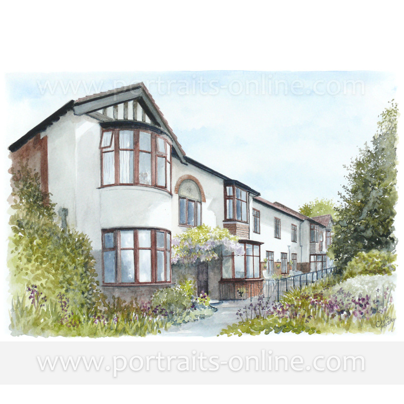 Watercolour painting of a residential care home
