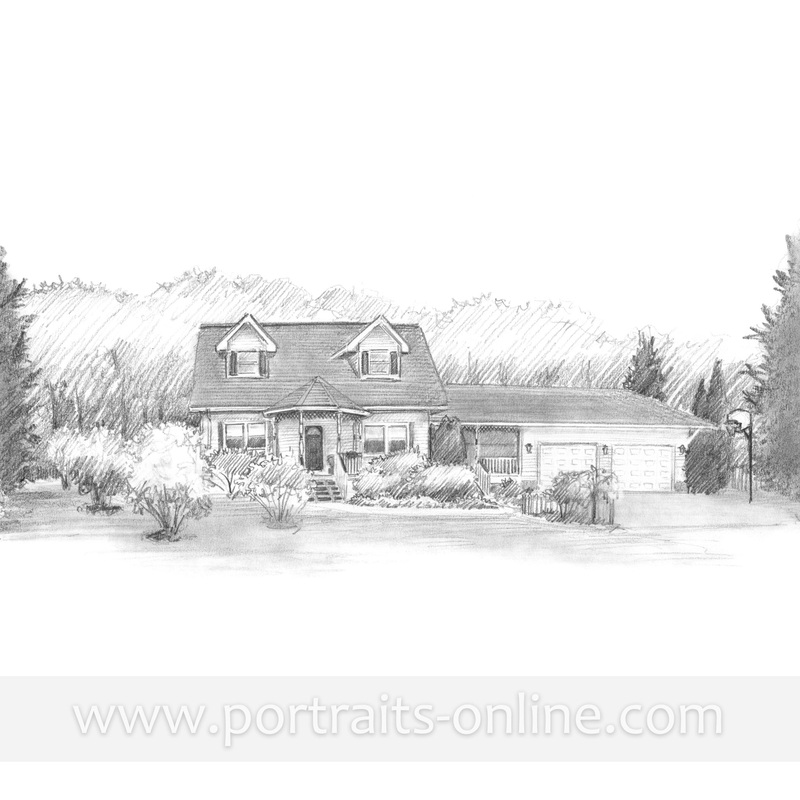 Custom sketch of a US timber house  